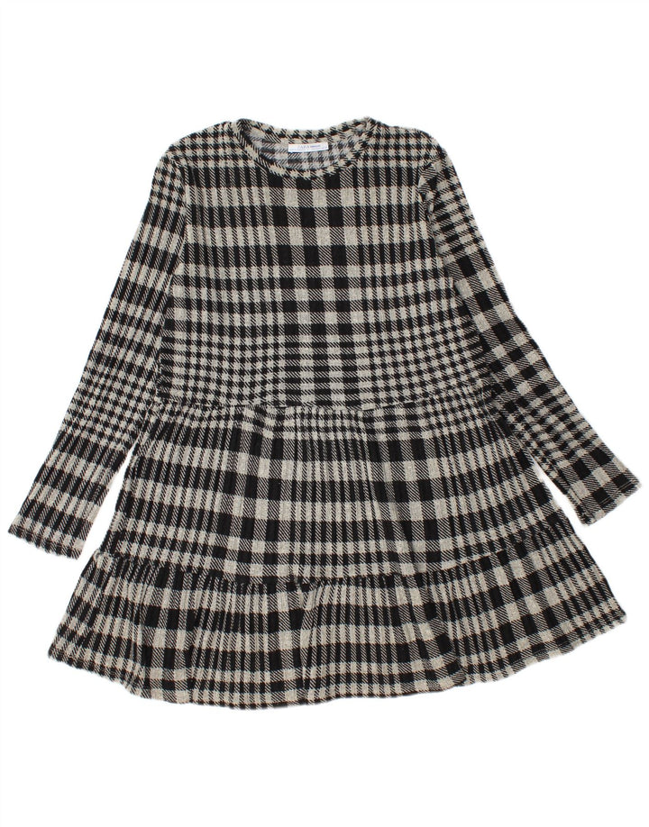 Zara Vestido De Punto Con Gradas Para Mujer UK 42 Cuadro Gris Medio