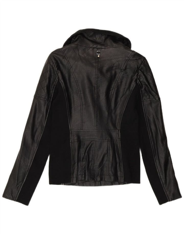 Twin-Set Chaqueta motera de cuero para mujer UK 42 Medium Black