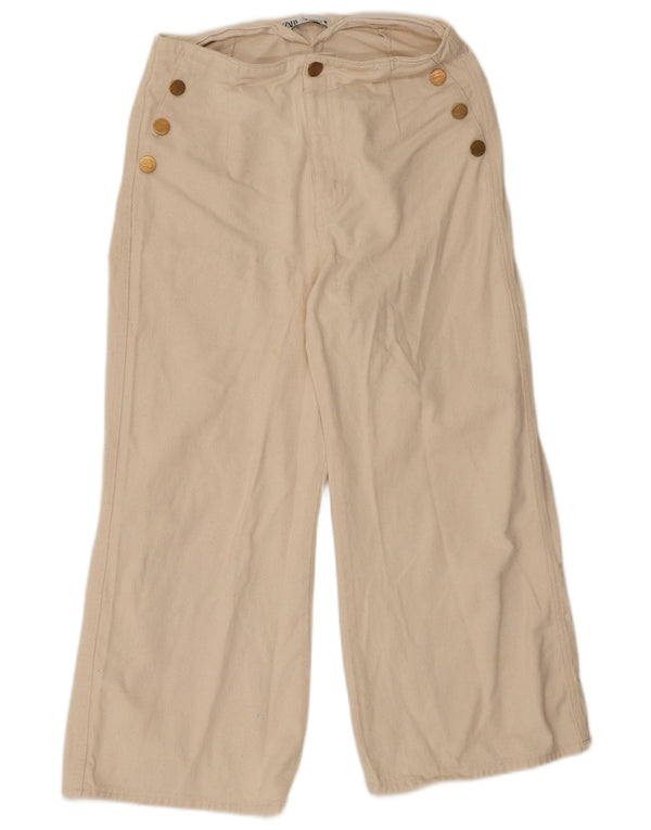 Zara Mujer Pantalones Cortos De Pierna Ancha EU 40 Medium W30 L25 Beige