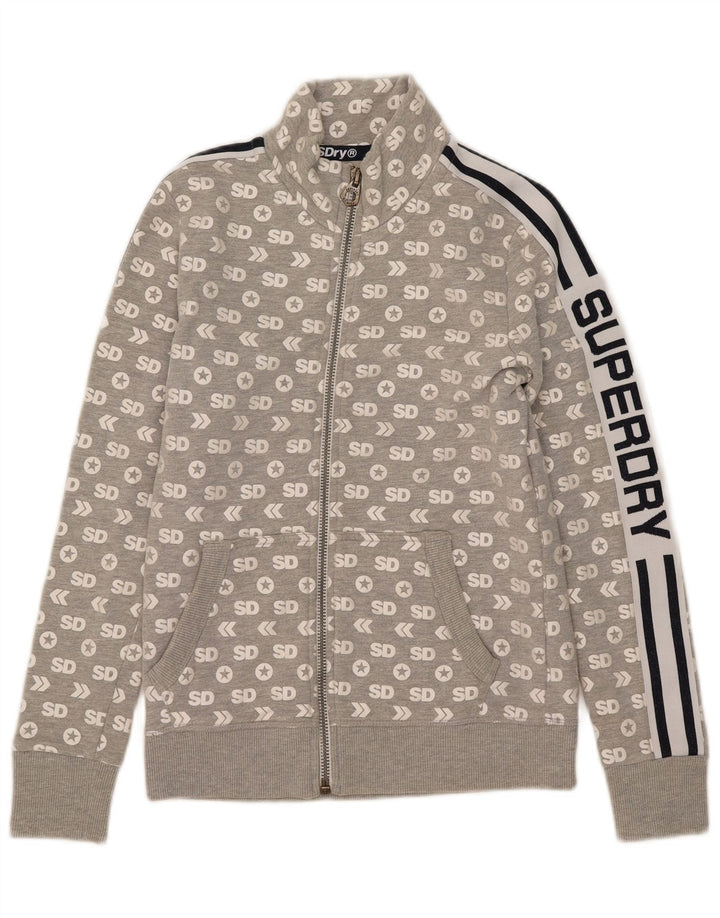 Superdry Mujer Graphic Chándal Top Chaqueta UK 10 Small Gris Algodón