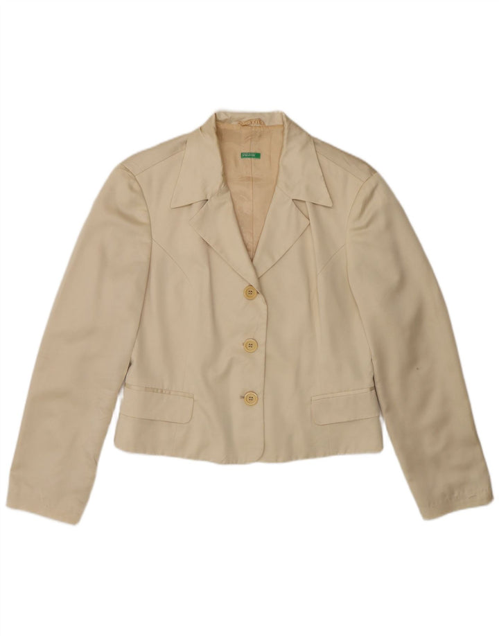 Chaqueta Americana Benetton Mujer Crop De 3 Botones IT 44 Poliéster Beige Medio