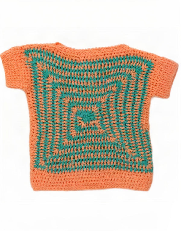 Vintage mujer manga corta barco cuello jumper suéter Reino Unido 12 naranja medio