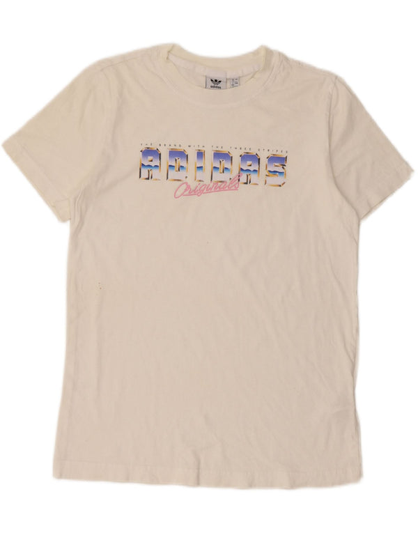 Adidas Camiseta gráfica para mujer Top UK 12 Medium White Cotton