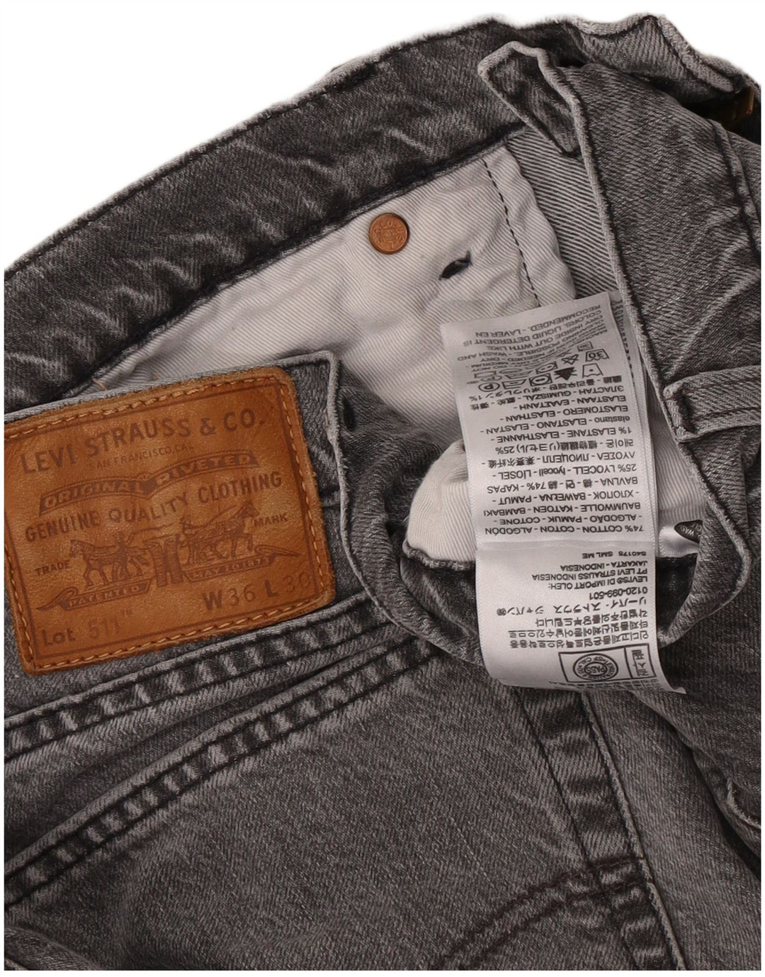 Levi's Hombre 511 Slim Jeans W36 L30 Algodón Gris