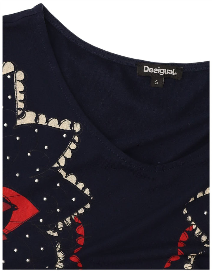 DESIGUAL Vestido acampanado gráfico para mujer UK 10 Small Azul marino Floral