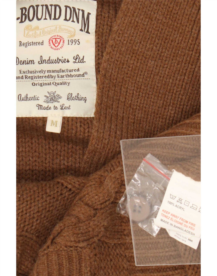 Vintage hombres Cardigan suéter medio marrón poliacrílico