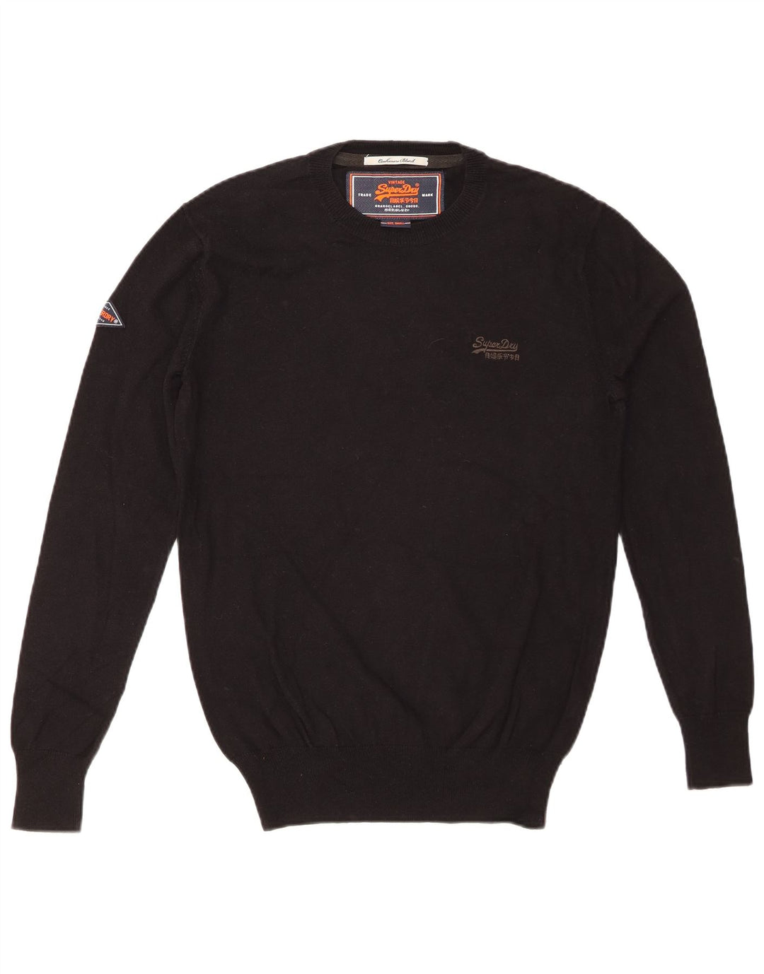 SUPERDRY Jersey de cuello redondo para hombre pequeño de algodón negro