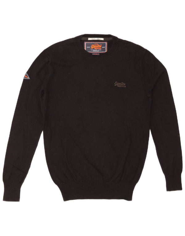 SUPERDRY Jersey de cuello redondo para hombre pequeño de algodón negro