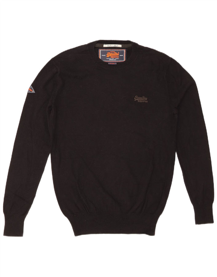 SUPERDRY Jersey de cuello redondo para hombre pequeño de algodón negro