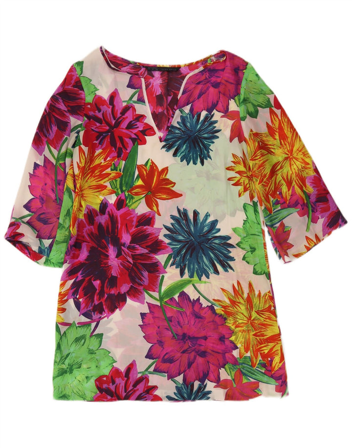 Zara Mujer Top Túnica Transparente UK 10 Small Multicolor Floral