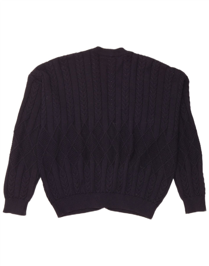 Navigare Cárdigan para hombre suéter grande de lana azul marino