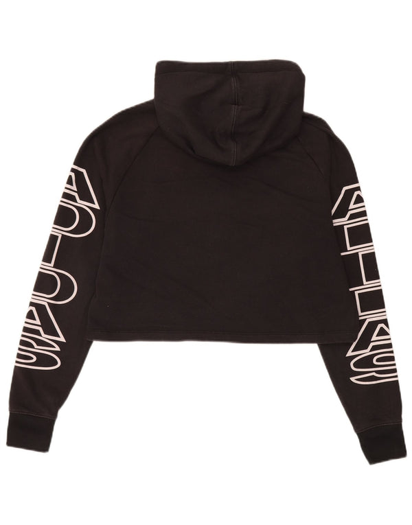 Adidas Womens Crop Graphic Oversized Hoodie Jumper UK 6 XS Black Cotton