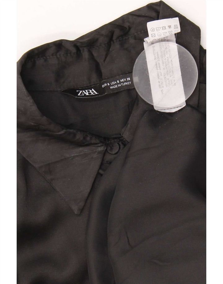 Zara Mujer Blusa Camisera Extragrande UK 10 Small Poliéster Negro