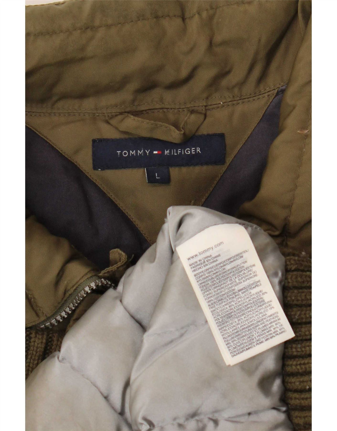 Tommy Hilfiger Chaqueta acolchada para hombre UK 40 Large Khaki Nylon