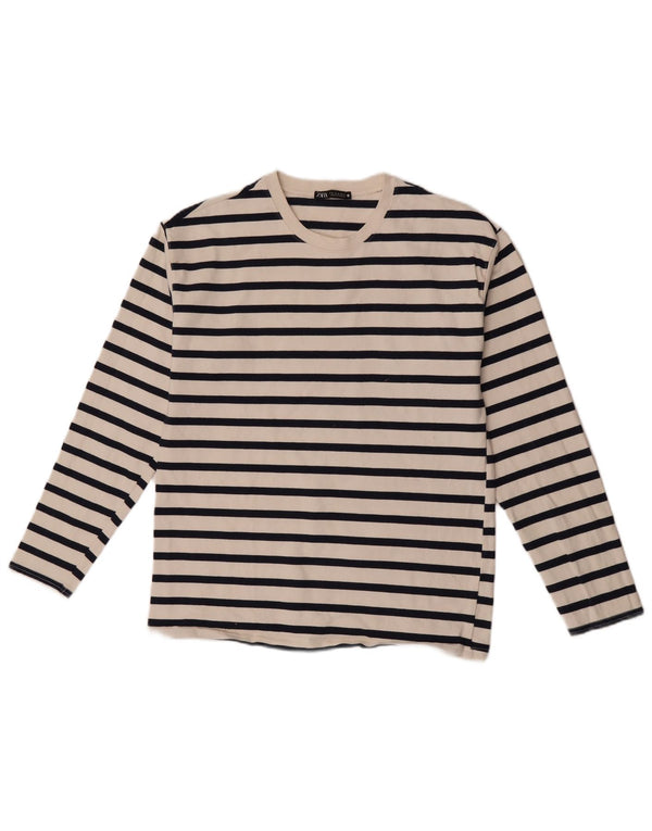 Zara Mujer Top Manga Larga UK 42 Mediano Rayas Blancas