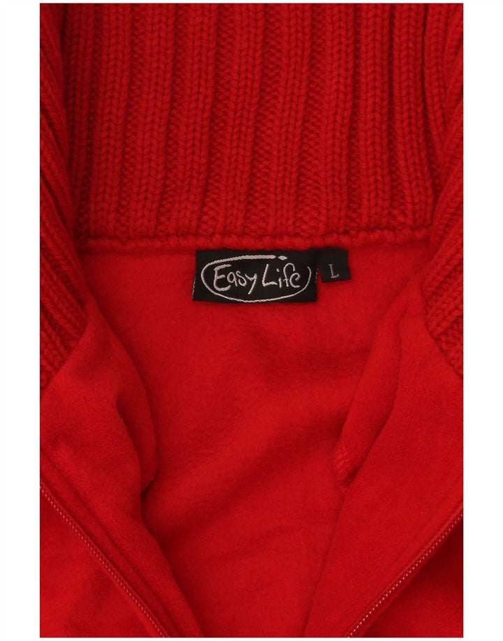 Vintage mujer chándal top chaqueta Reino Unido 16 grande rojo Fair Isle poliéster