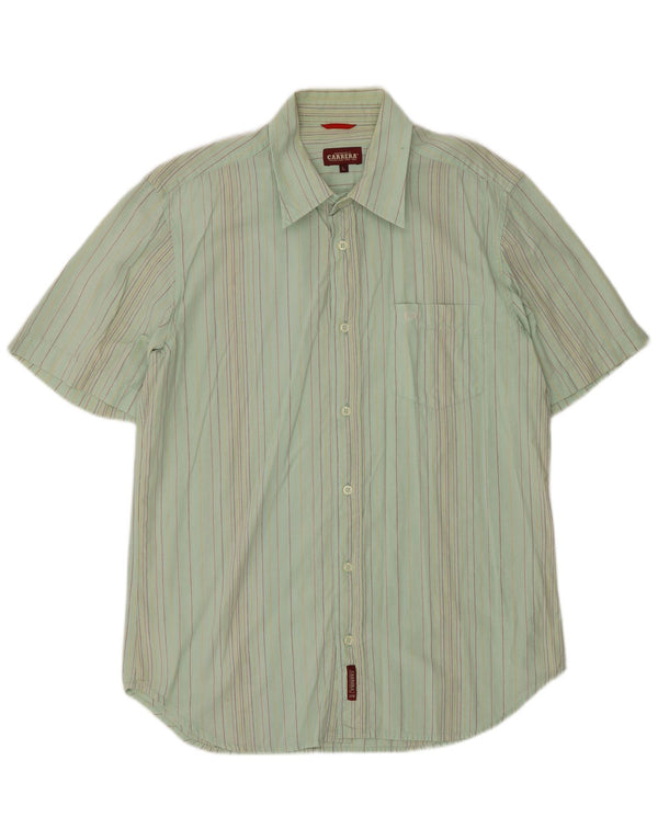 Carrera Camisa de manga corta para hombre de algodón a rayas verdes grandes