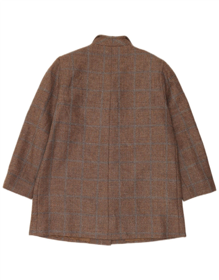 Vintage mujer 3 botones Blazer chaqueta Reino Unido 14 grande marrón cheque