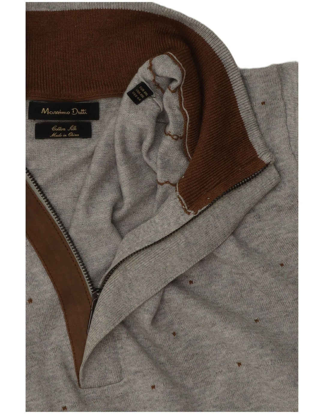 Massimo Dutti Jersey Hombre Con Cremallera Y Cuello 2XL Algodón Manchado Gris