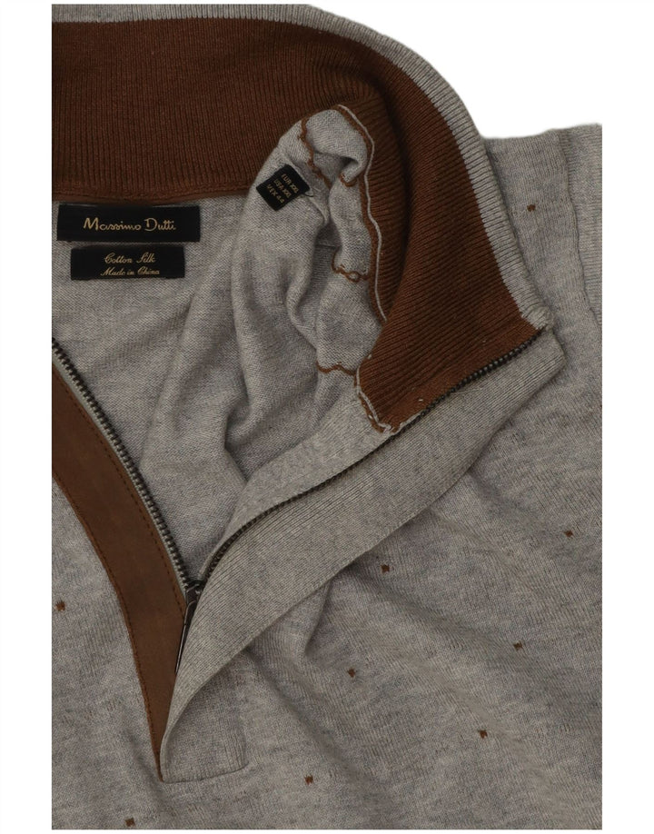 Massimo Dutti Jersey Hombre Con Cremallera Y Cuello 2XL Algodón Manchado Gris