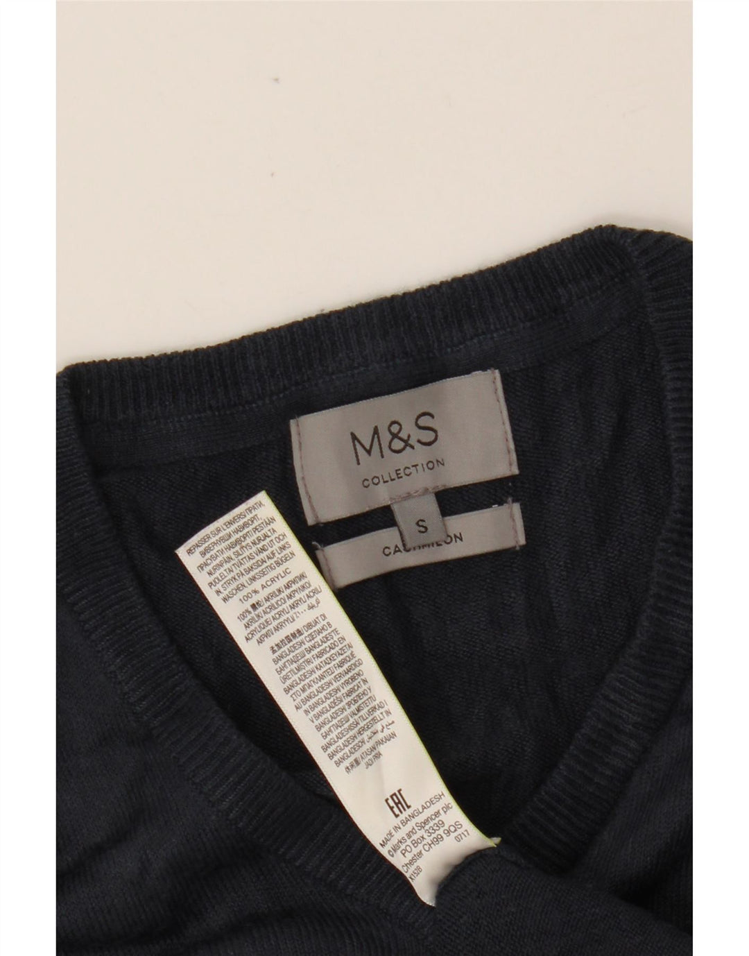 MARKS & SPENCER Suéter con cuello en V para mujer UK 10 Small Azul marino Acrílico
