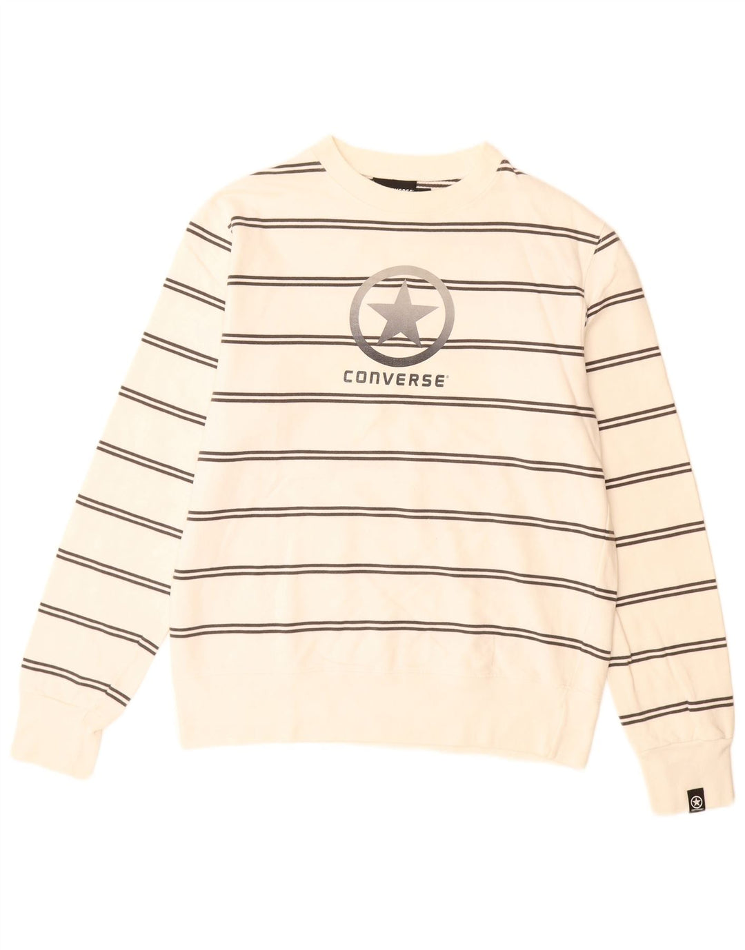 CONVERSE Hombre Sudadera con gráfico tipo jersey de algodón a rayas en blanco roto mediano