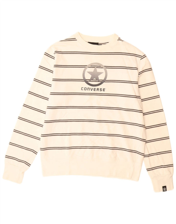 CONVERSE Hombre Sudadera con gráfico tipo jersey de algodón a rayas en blanco roto mediano