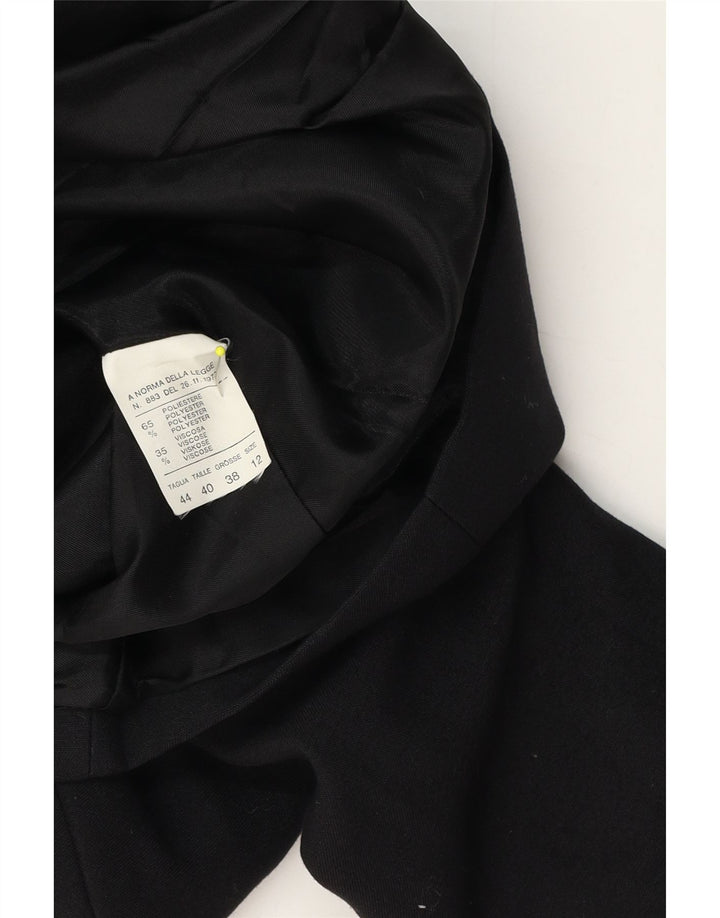 Vintage mujer 2 botones Blazer chaqueta Reino Unido 12 medio negro poliéster
