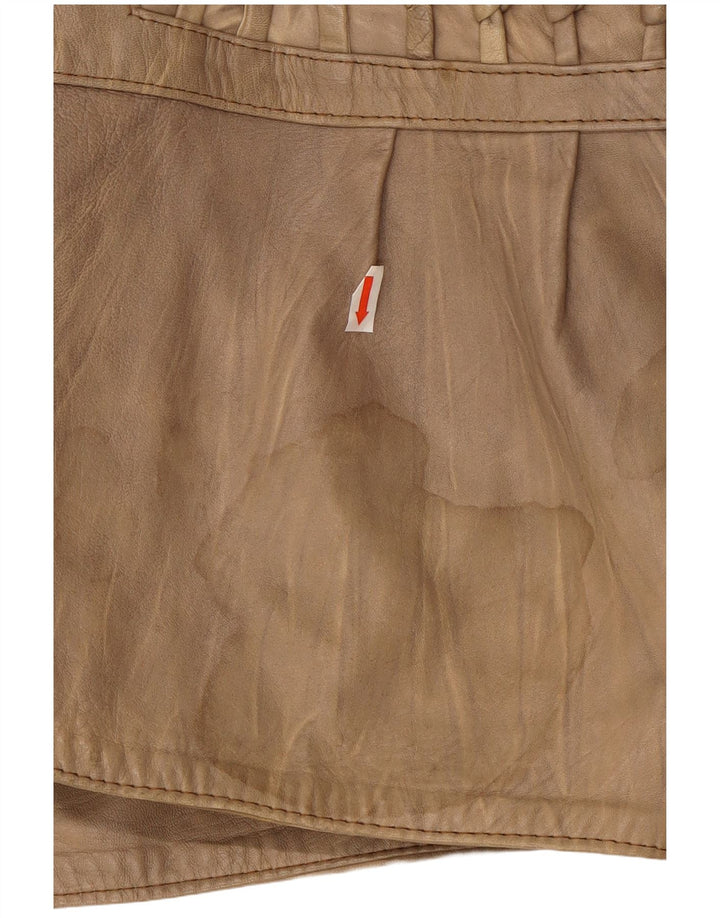 Vintage mujer chaqueta de cuero Reino Unido 14 cuero beige medio