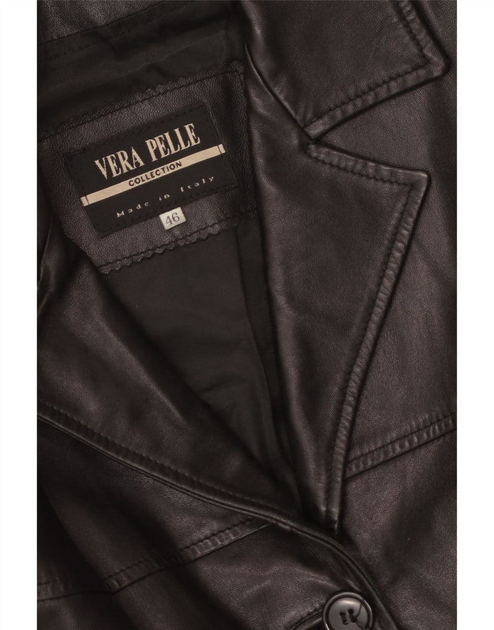 Chaqueta de cuero vintage para mujer IT 46 cuero negro grande