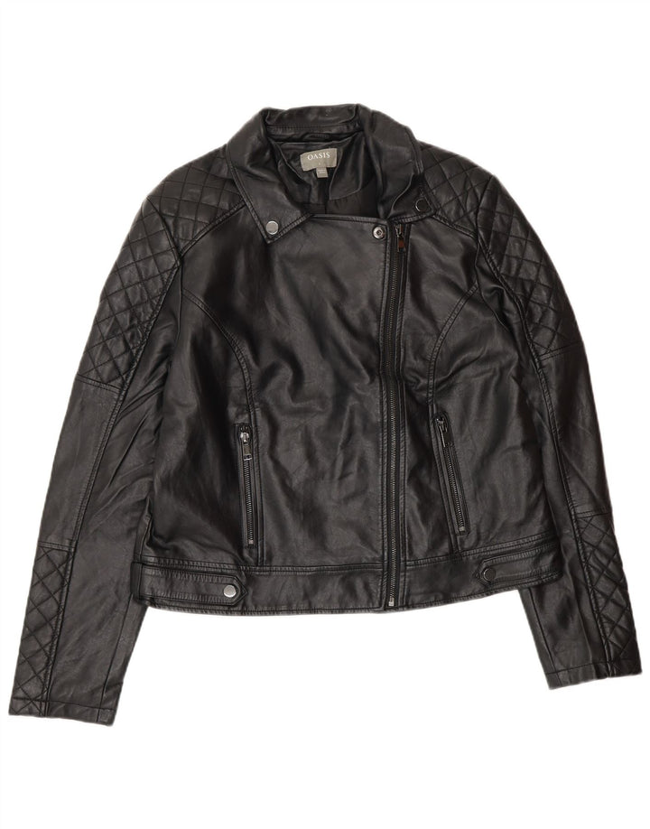 Oasis Chaqueta motera de piel sintética para mujer UK 46 Large Polietileno negro