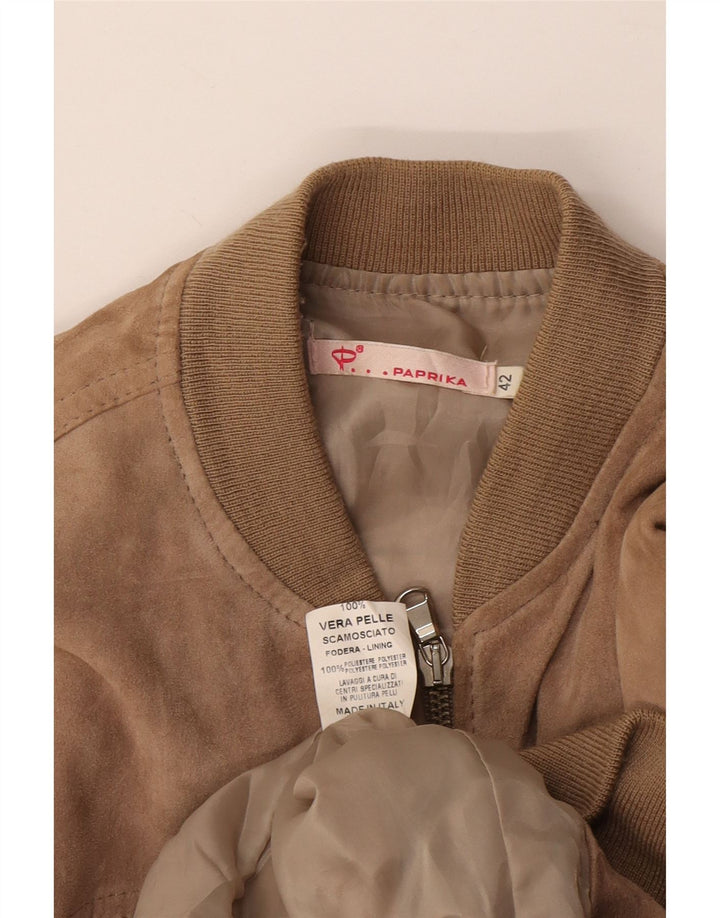 Vintage mujer ante bomber chaqueta IT 42 cuero beige medio