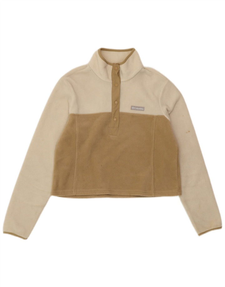 COLUMBIA Jersey corto de forro polar para mujer UK 44 Mediano Blanco Colorblock