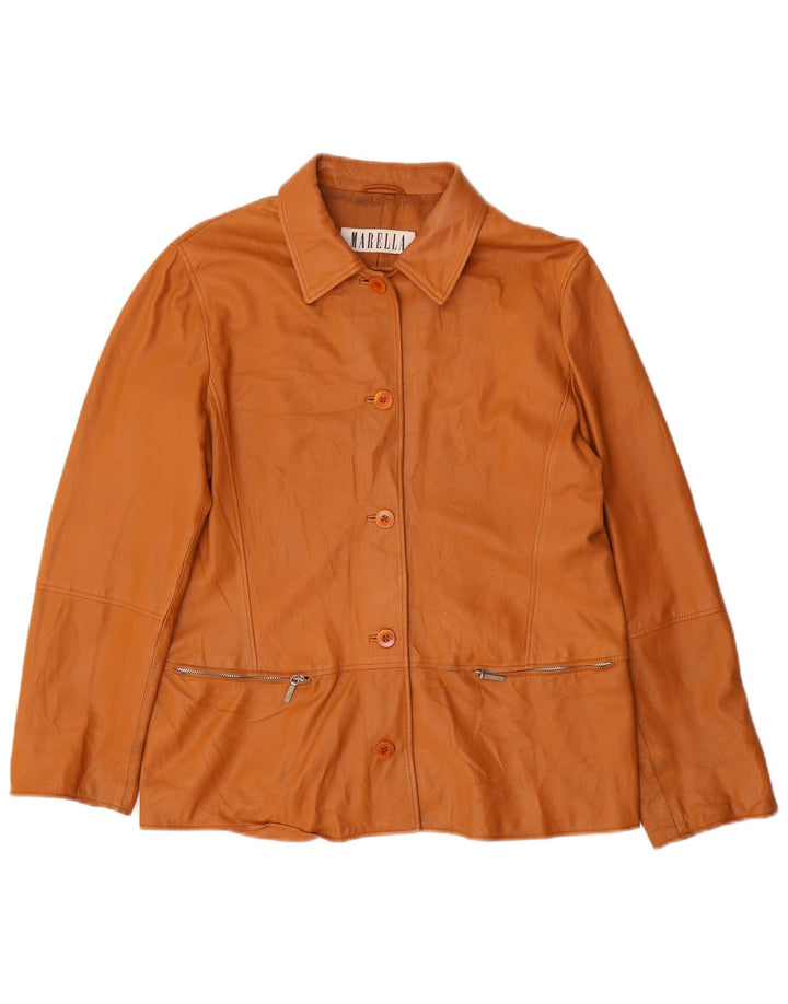 Marella Chaqueta de cuero para mujer UK 46 Cuero marrón grande