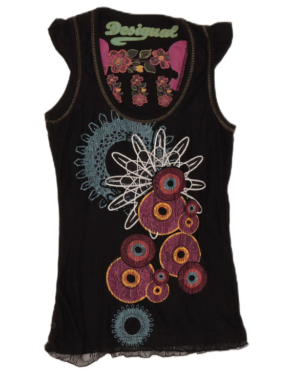 DESIGUAL Blusa gráfica para mujer Top UK 8 Small Black Geométrico Poliamida