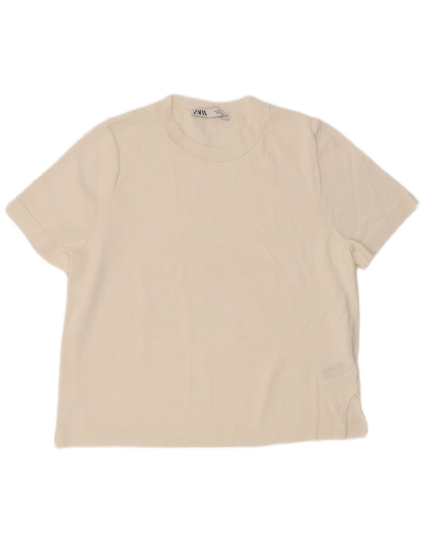Zara Camiseta Mujer Top UK 44 Medium Viscosa Blanca