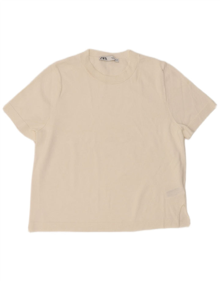 Zara Camiseta Mujer Top UK 44 Medium Viscosa Blanca
