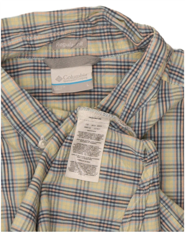 Camisa Columbia de manga corta y ajuste regular para hombre, algodón a cuadros azul grande