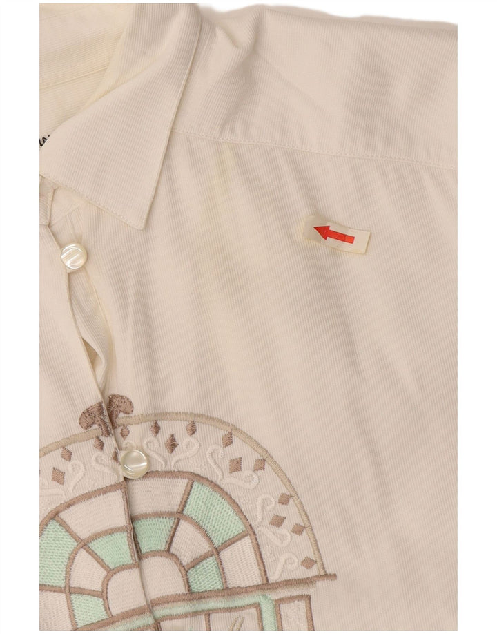 Enara Camice Camisa gráfica para mujer UK 44 Algodón blanco mediano