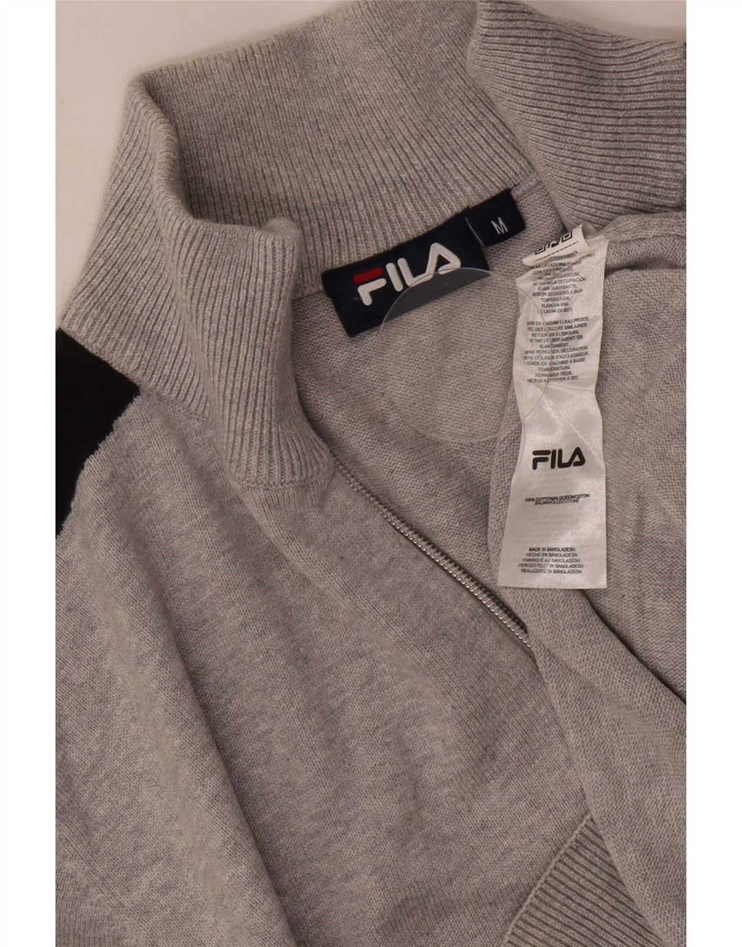 Fila Hombre Zip Neck Jumper Sweater Gris Medio Algodón Colorblock