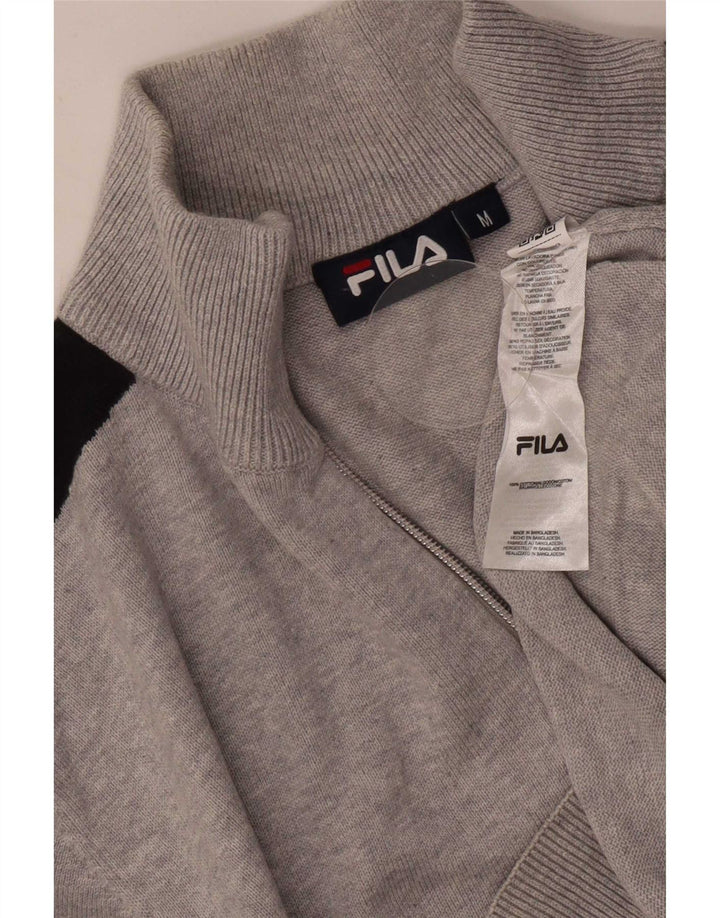 Fila Hombre Zip Neck Jumper Sweater Gris Medio Algodón Colorblock