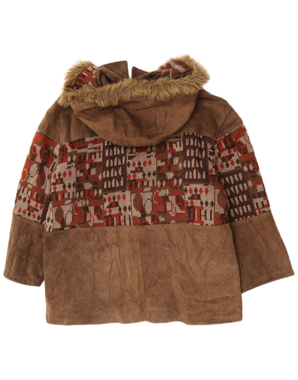 Vintage mujer ante oversize cortavientos abrigo IT 46 grande beige geométrico