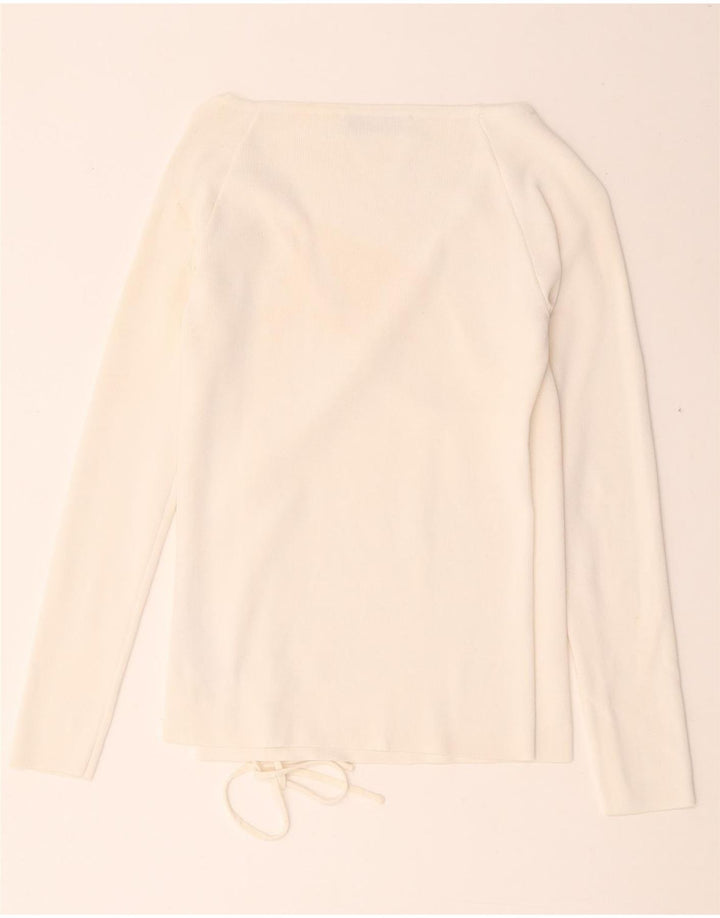 Zara Mujer Blusa Cruzada De Manga Larga Top UK 8 Small Viscosa Blanca