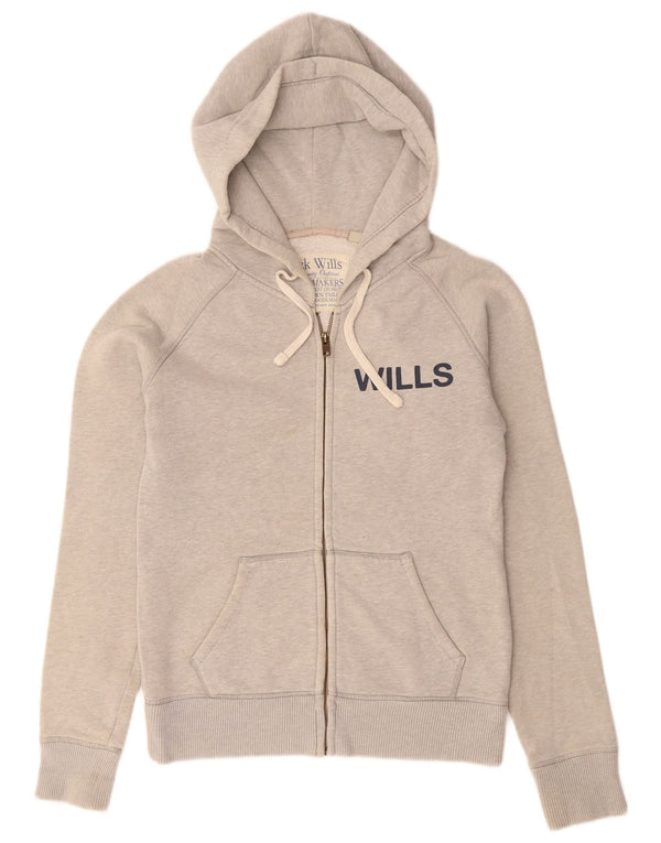 Jack Wills Sudadera con capucha y cremallera gráfica para mujer UK 10 Small Grey Cotton