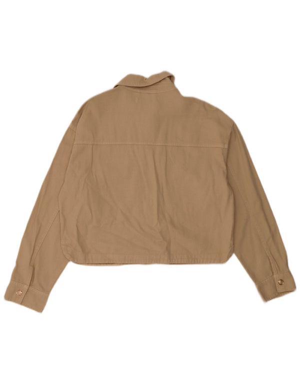 Zara Mujer Crop Chaqueta Bomber Extragrande UK 10 Small Beige Algodón