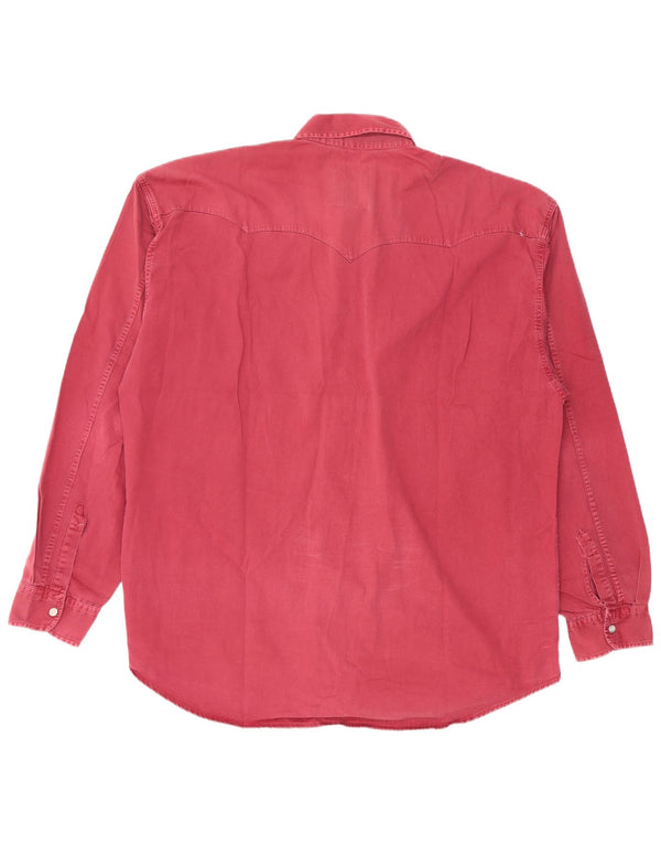 Vintage hombres camisa occidental XL algodón burdeos