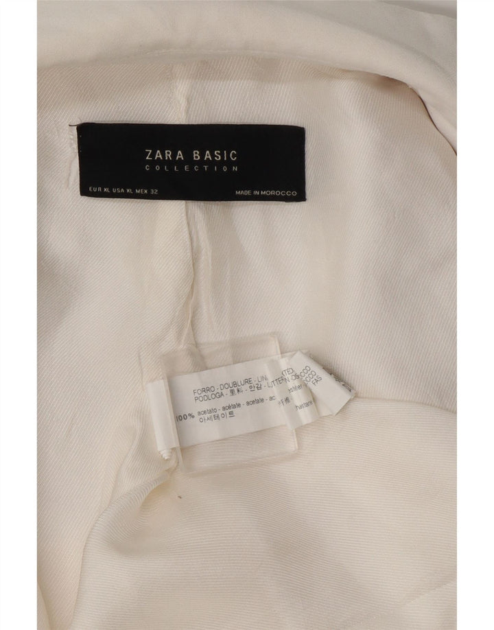 Zara Mujer Chaqueta Americana Abierta Manga 3/4 UK 40 XL Acetato Blanco