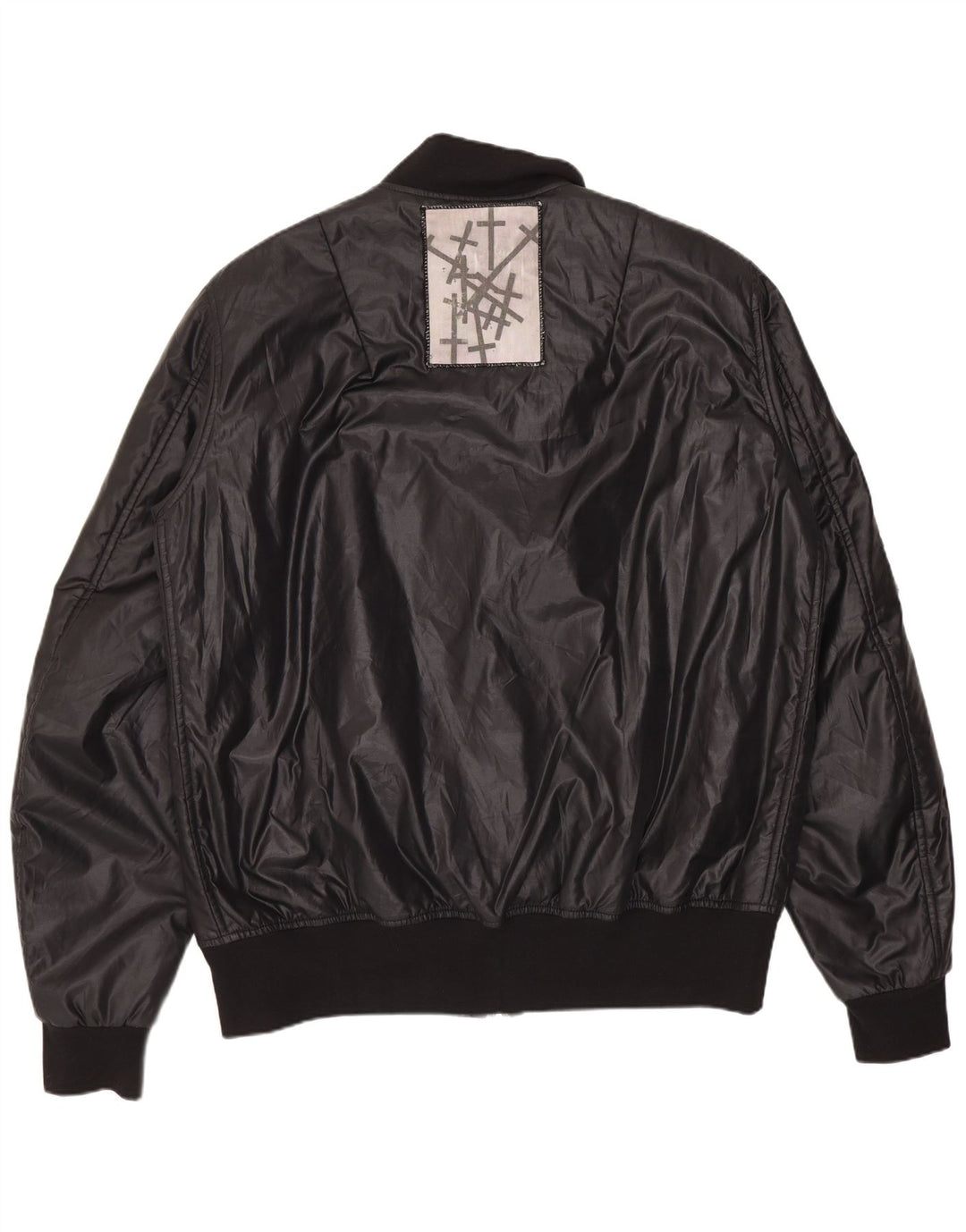 Vintage hombres bomber gráfico encerado chaqueta Reino Unido 38 medio negro patchwork