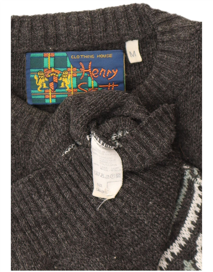 Henry Scott Jersey de cuello redondo para hombre, acrílico, gris medio, Fair Isle