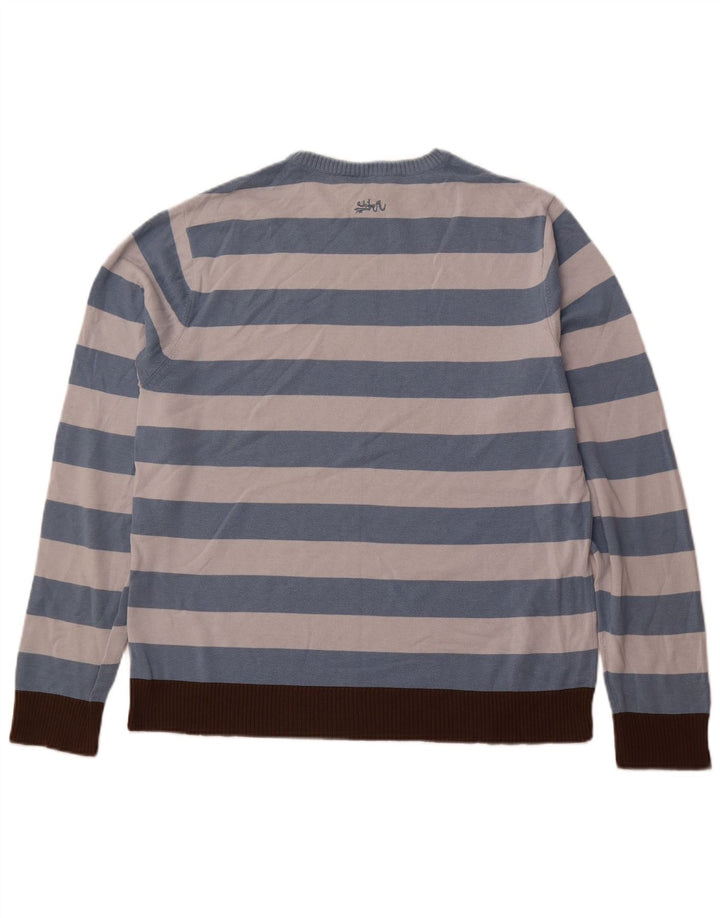 QUIKSILVER Jersey de cuello redondo para hombre, suéter grande de acrílico a rayas azules